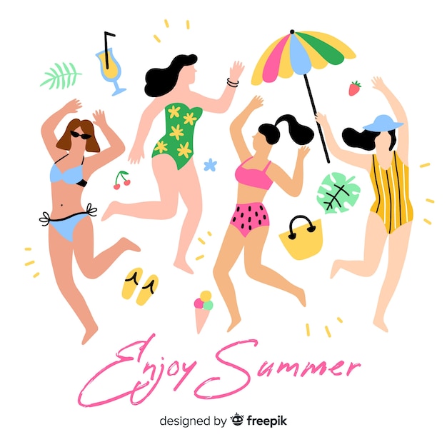 Free Vector people enjoying summer