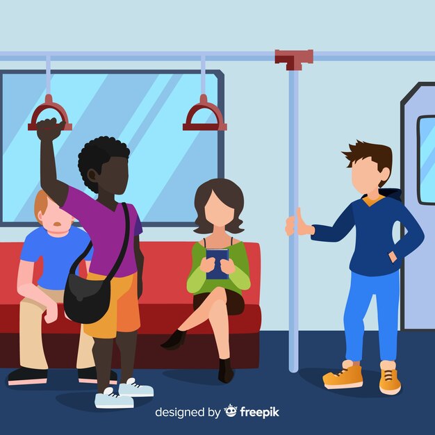 People going on the subway flat design