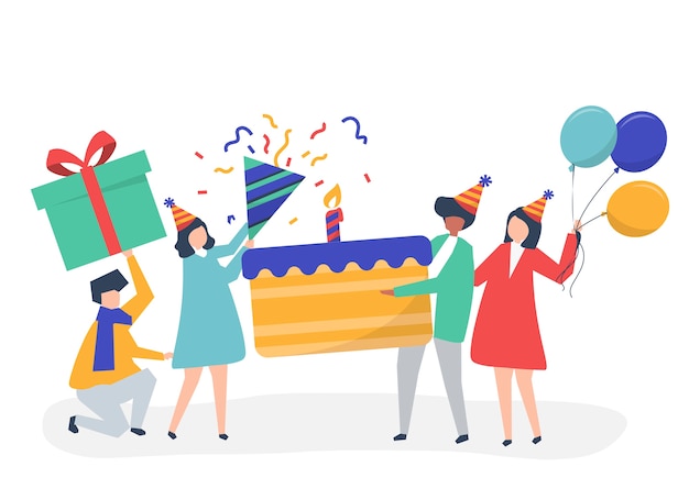 Free Vector people holding birthday party icons