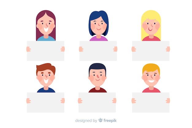 Free Vector people holding blank sign collection