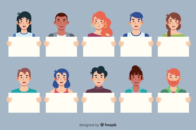 Free Vector people holding clean placard