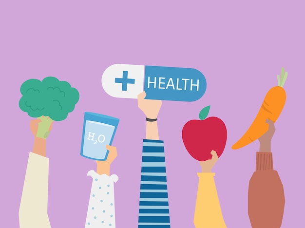 Free Vector people holding health symbols illustration