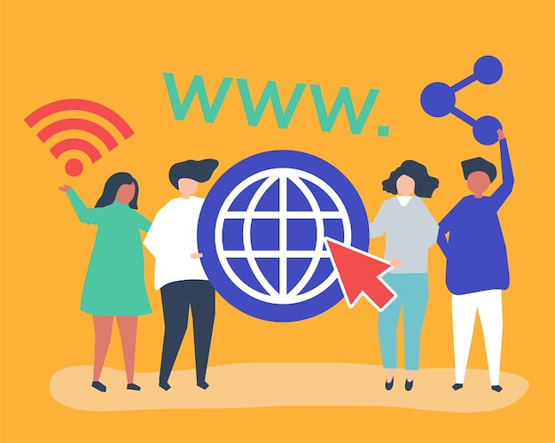 Free Vector people holding world wide web icons