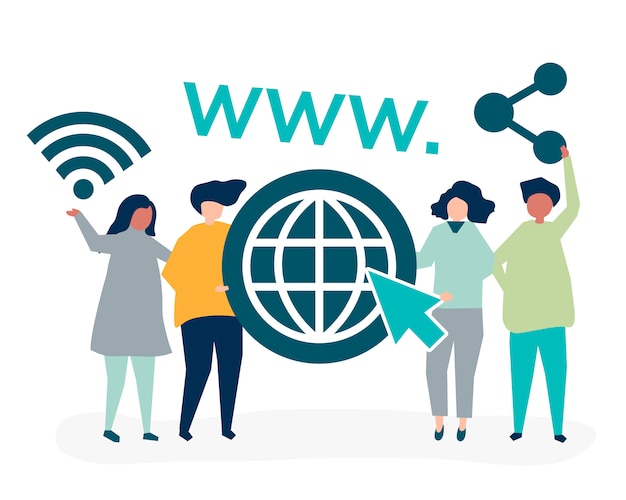 Free Vector people holding world wide web icons