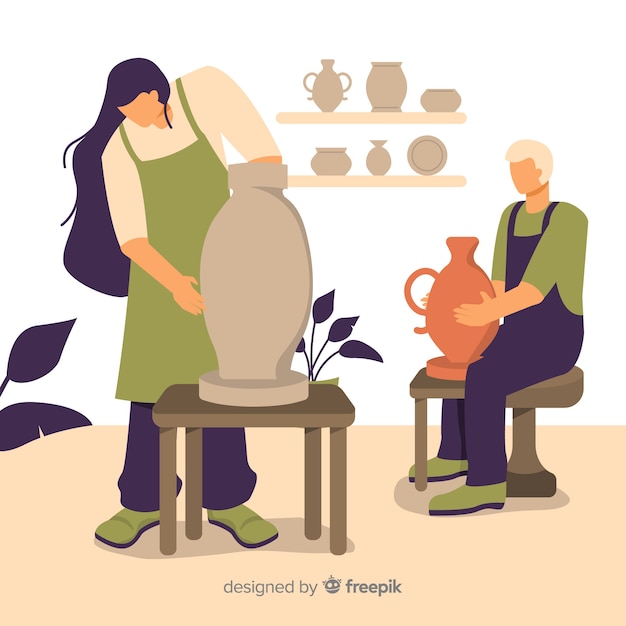 People making pottery flat design