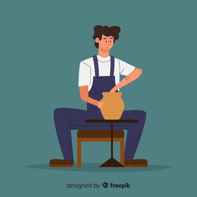 Free Vector people making pottery flat design