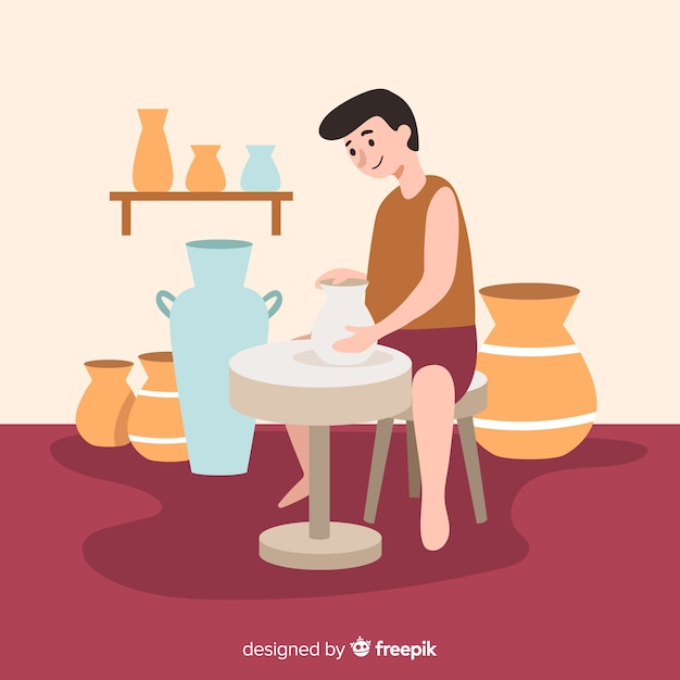 Free Vector people making pottery flat design