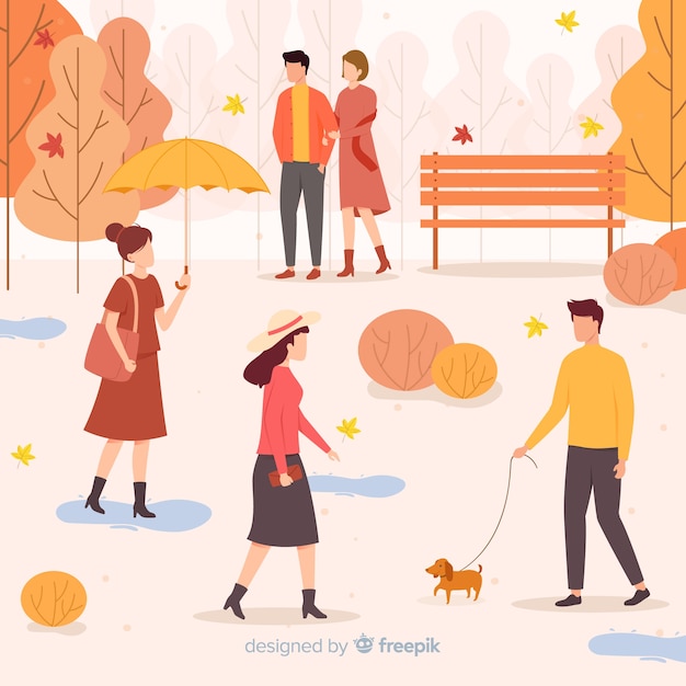 Free vector people in the park in autumn