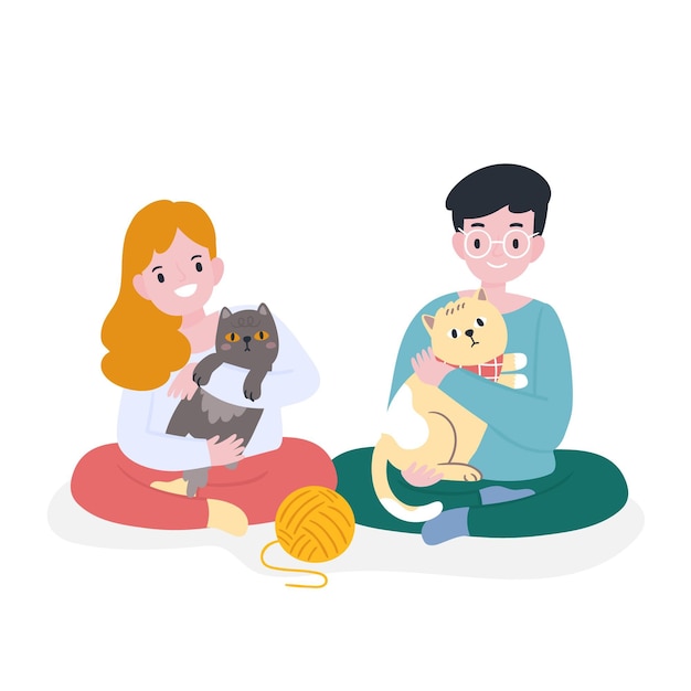 Free Vector people playing with their pets