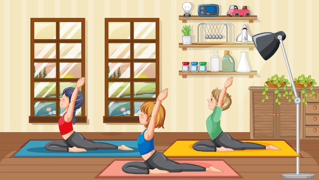 Free vector people practicing yoga exercise and meditation