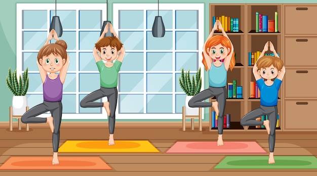 Free vector people practicing yoga exercise and meditation