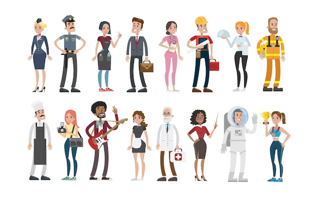 Free vector people professions set police and chef singer and doctor