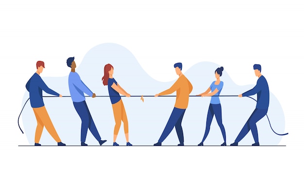 Free vector people pulling opposite ends of rope flat illustration