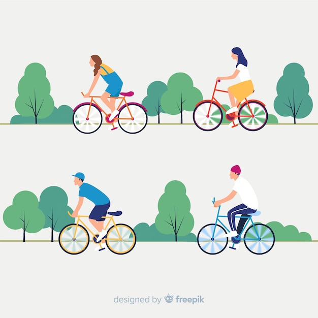Free vector people riding bicycles in the park