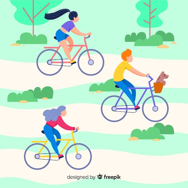 Free vector people riding bicycles in the park