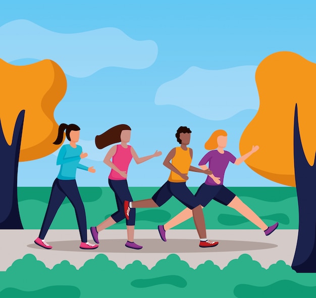 Free Vector people running activity