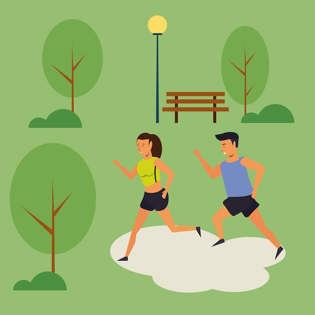 Free Vector people running in the park scenery cartoon