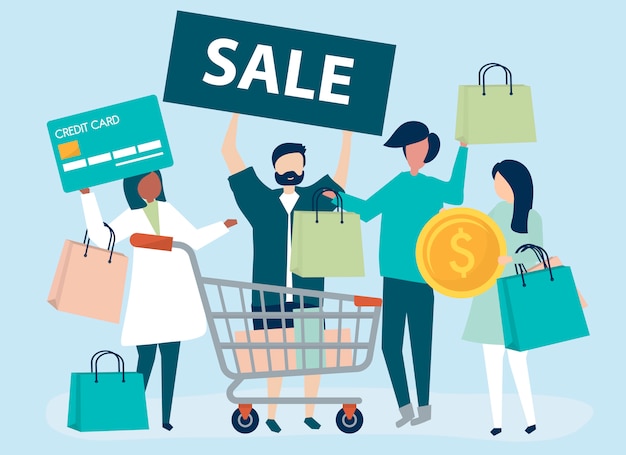 Free Vector people shopping with a credit card