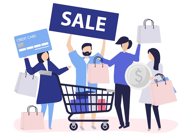 Free Vector people shopping with a credit card