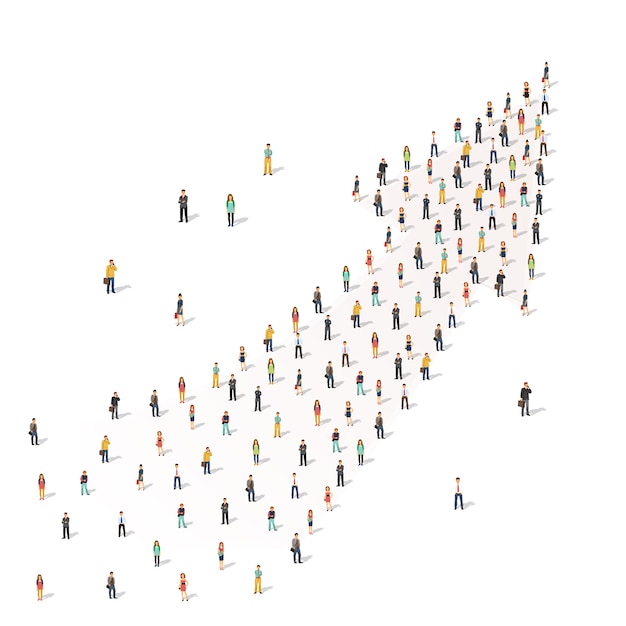 Free vector people standing together in shape of an arrow