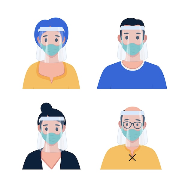 Free Vector people using face shield and mask