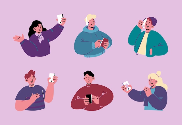 Free vector people using mobile phone talking on smartphone