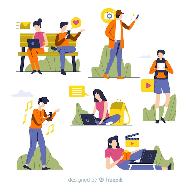 Free vector people using technological devices
