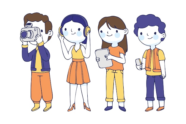 Free vector people using their digital devices and standing