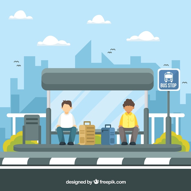 Free vector people waiting for the bus with flat design