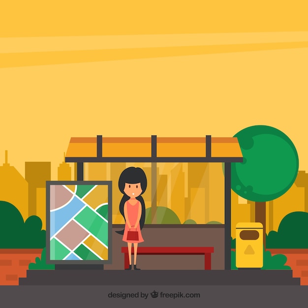 Free Vector people waiting for the bus with flat design