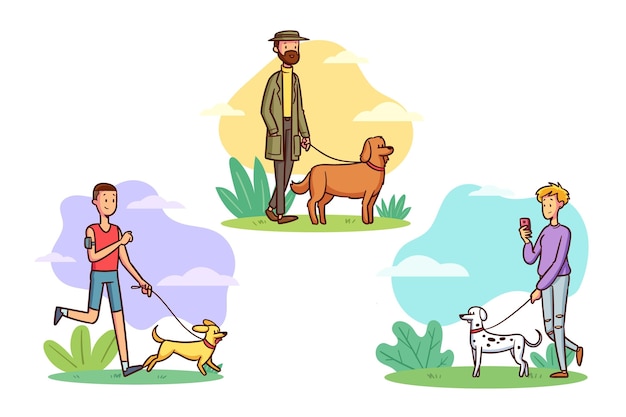 Free Vector people walking the dog pack