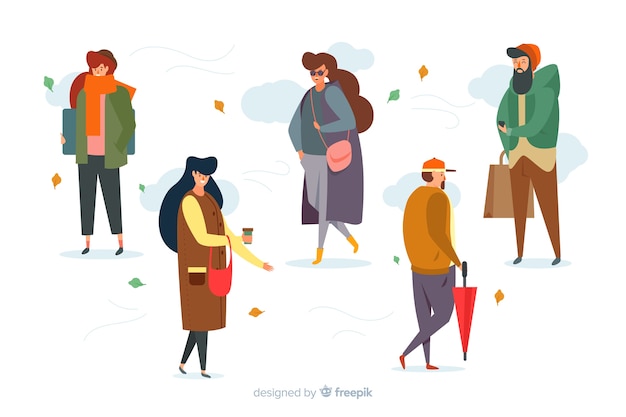 Free vector people wearing autumn clothes