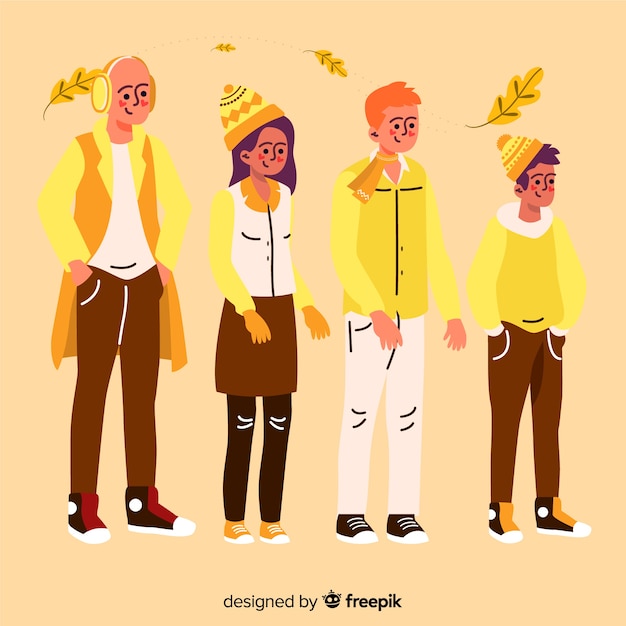 Free Vector people wearing autumn clothes