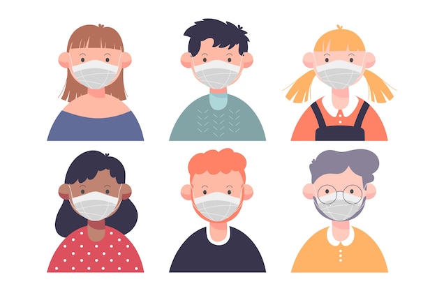 Free Vector people wearing medical mask flat design