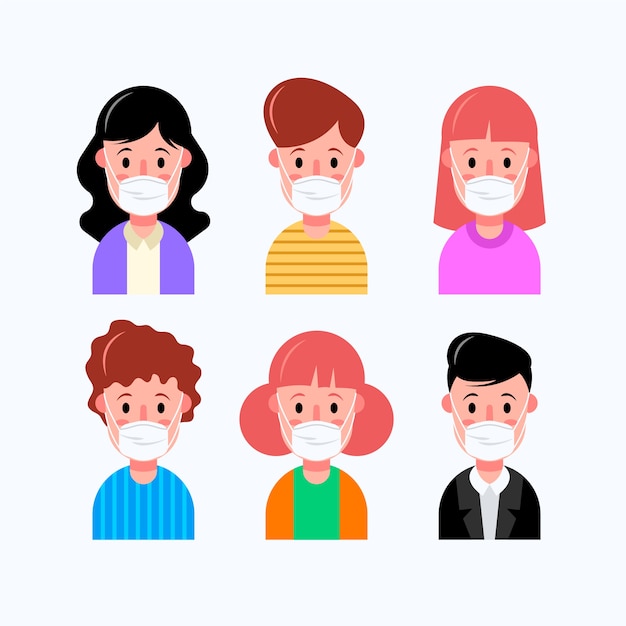 Free Vector people wearing medical masks avatars