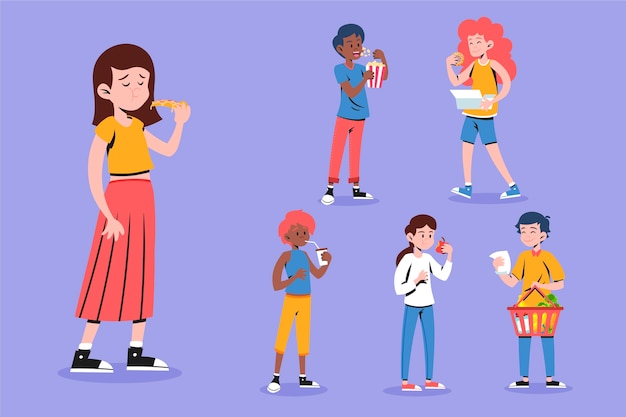 Free vector people with different food