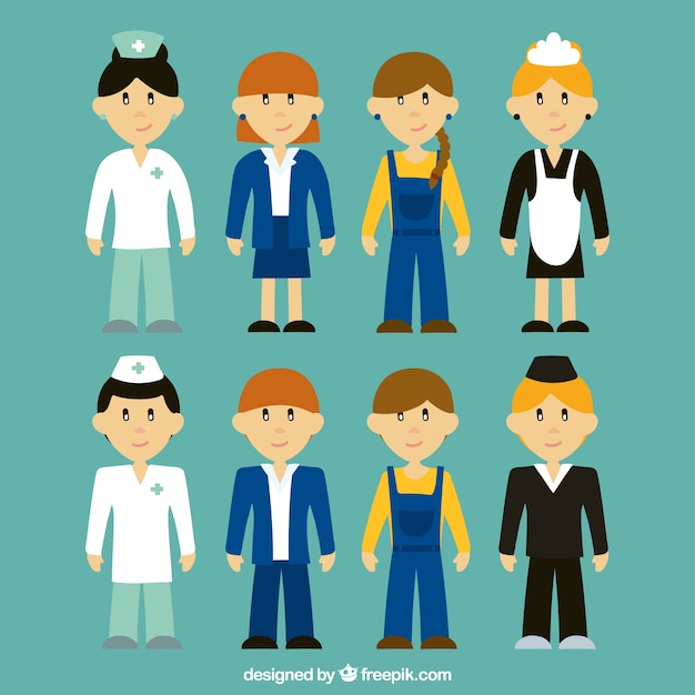 Free Vector people with different jobs background in hand drawn style