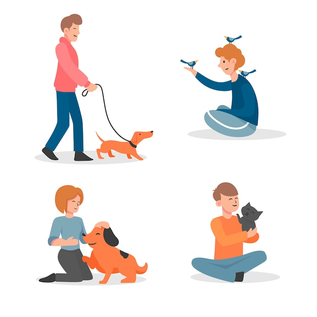 Free Vector people with different pets