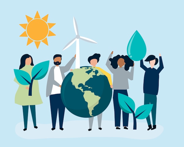 Free Vector people with environmental sustainability concept