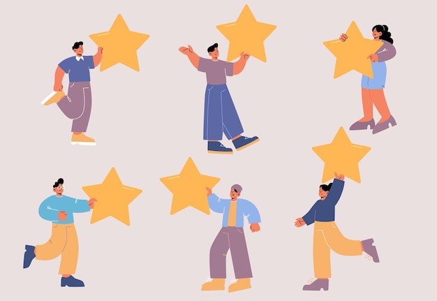 Free Vector people with gold stars rate service quality