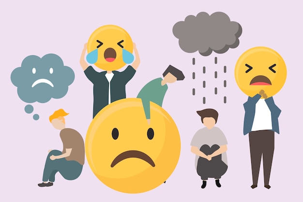 Free Vector people with sad and angry emojis illustration