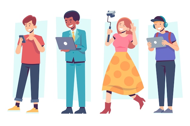 Free Vector people with technology devices leisure and work