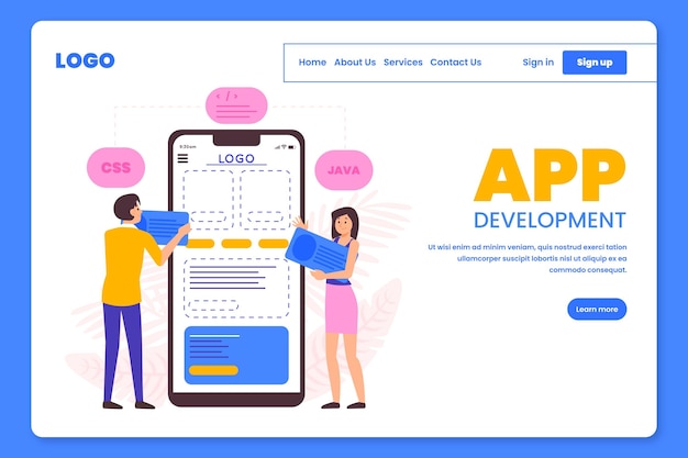 People working on app development landing page