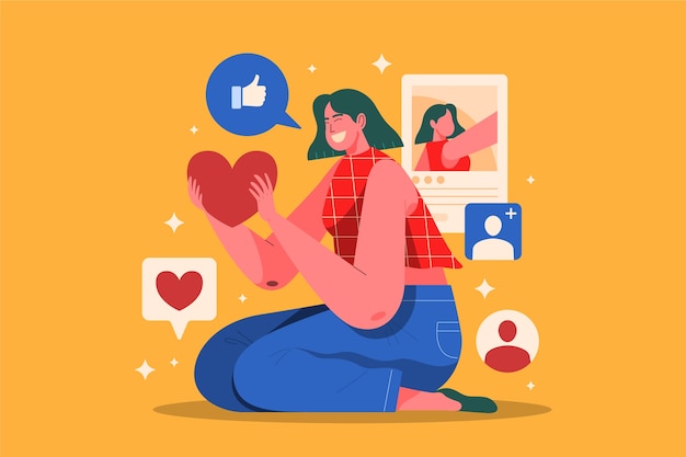 Free Vector a person addicted to social media illustrated