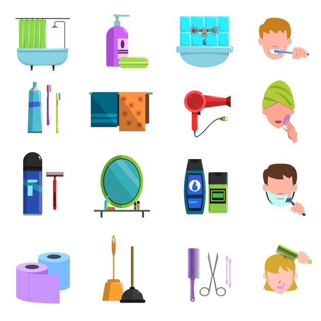 Personal care products flat icons set