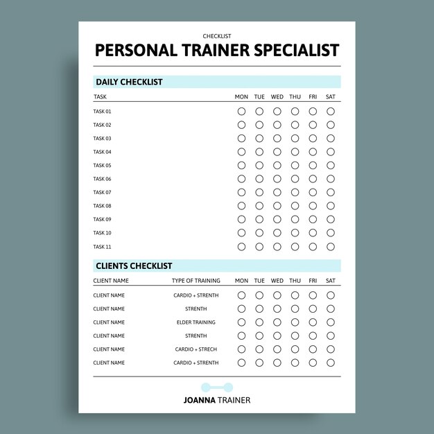 Personal trainer checklist template design