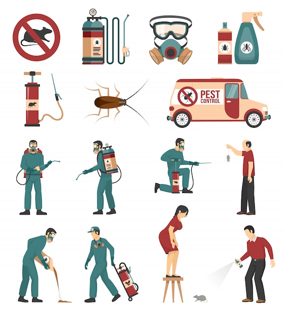 Free vector pest control service flat icons collection