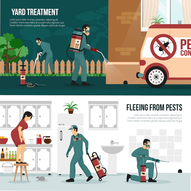 Free vector pest control technology flat banners set