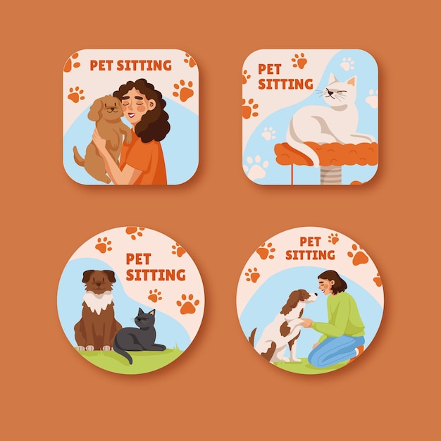 Free Vector pet sitting hand drawn flat marketing label collection