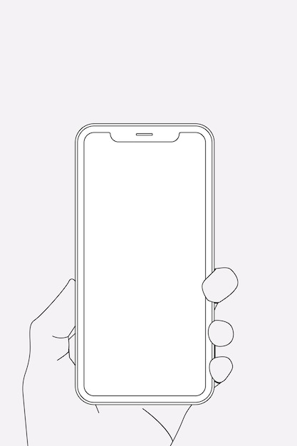 Free vector phone outline, blank screen, held by hand, digital device vector illustration
